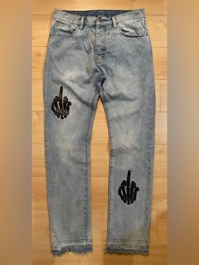 MNML Skeleton Denim Jeans Mens 31 Blue Black Light Wash Distressed